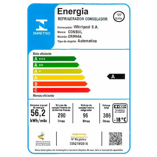 Geladeira Consul Duplex CRM44AB Frost Free 386L com Altura Flex, Função Turbo, Iluminação em LED e Freezer Espaçoso - Branca - 110V
