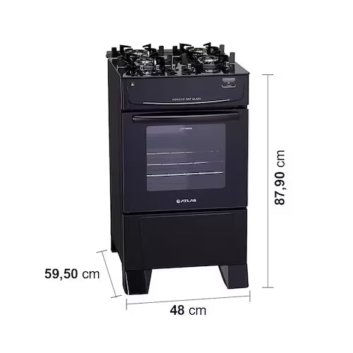 Fogão Atlas 4 Bocas Mônaco Top Glass com Mesa de Vidro e Acendimento Automático Bivolt – Preto