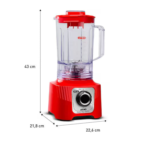 Liquidificador Power Max Arno 1400W LN63 Vermelho 127V - Liquidificador Arno Power Max 1400W