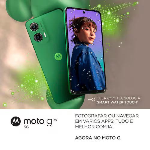 Smartphone Motorola Moto g35 5G Verde 128GB 4GB RAM + 8GB Ram Boost e Camera 50MP com AI NFC Tela 6.7 com Superbrilho