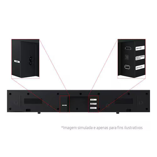 Soundbar Samsung HW-B400F, com 2.0 canais, Bluetooth, Subwoofer integrado e HDMI ARC