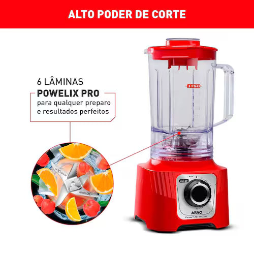 Liquidificador Power Max Arno 1400W LN63 Vermelho 127V - Liquidificador Arno Power Max 1400W
