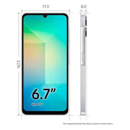 Smartphone Samsung Galaxy A06 Branco 4G 128GB 4GB RAM Tela 6,7 Processador Octa-Core, Câmera Traseira de 50MP e Selfie de 8MP