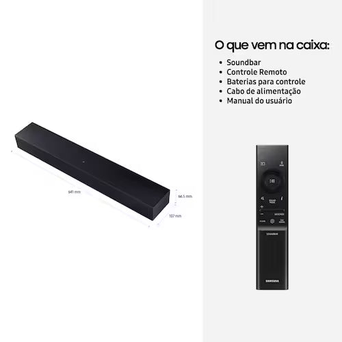 Soundbar Samsung HW-B400F, com 2.0 canais, Bluetooth, Subwoofer integrado e HDMI ARC