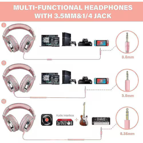 Fones de ouvido fones de ouvido oneodio sobre a orelha fones de ouvido para mulheres e meninas fones de ouvido estéreo graves com fio com porta compar