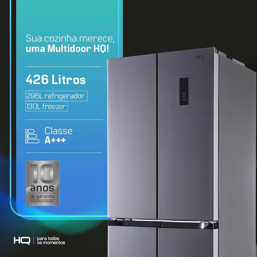 Geladeira Refrigerador HQ Frost Free Inverter Multidoor 426 Litros Cinza HQ-426MDFF - 110V