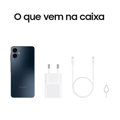 Smartphone Samsung Galaxy A06 Azul Escuro 4G 128GB 4GB RAM Tela 6,7 Processador Octa-Core, Câmera Traseira de 50MP e Selfie de 8MP
