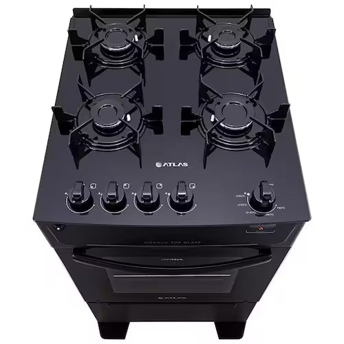 Fogão Atlas 4 Bocas Mônaco Top Glass com Mesa de Vidro e Acendimento Automático Bivolt – Preto
