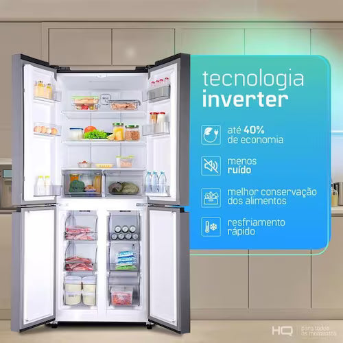 Geladeira Refrigerador HQ Frost Free Inverter Multidoor 426 Litros Cinza HQ-426MDFF - 110V
