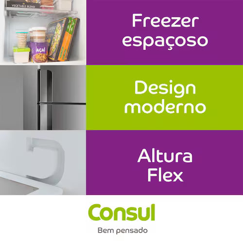 Geladeira Consul Duplex CRM44AB Frost Free 386L com Altura Flex, Função Turbo, Iluminação em LED e Freezer Espaçoso - Branca - 110V