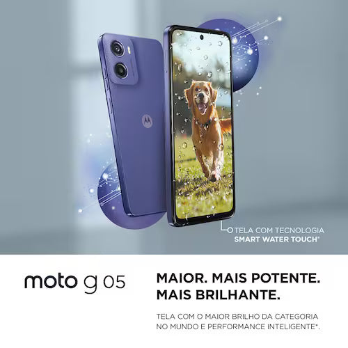 Smartphone Motorola Moto g05 Cinza Vegan Leather 128GB 4GB RAM + 8GB Ram Boost e Camera 50MP com AI Bateria de 5200 mAh Tela 6.7 e Su