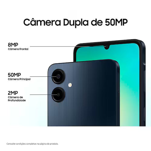 Smartphone Samsung Galaxy A06 Branco 4G 128GB 4GB RAM Tela 6,7 Processador Octa-Core, Câmera Traseira de 50MP e Selfie de 8MP