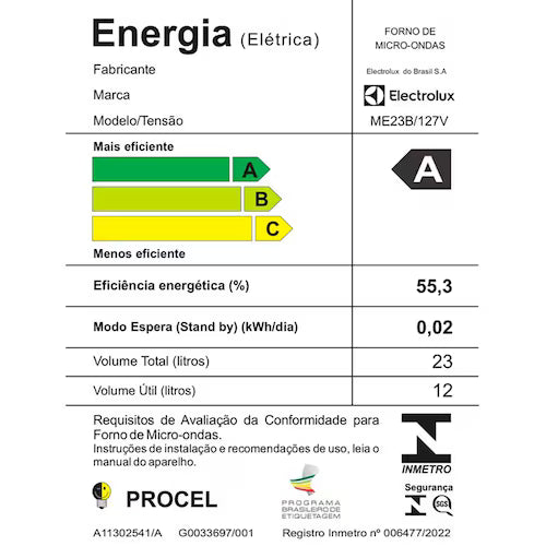 Micro-ondas Electrolux Efficient ME23B Função Manter Aquecido Desidratar Branco 23L - 110V
