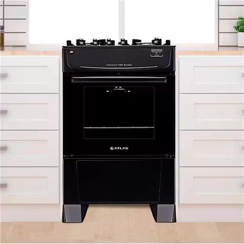 Fogão Atlas 4 Bocas Mônaco Top Glass com Mesa de Vidro e Acendimento Automático Bivolt – Preto