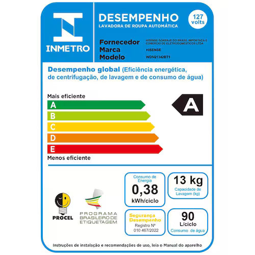 Lava e Seca Hisense WD5Q13 Titanium com Motor Inverter e Função Steam – 138kg - LS 13KG HISENSE WD5Q1342BT1 TITANIUM 127V