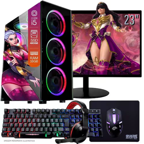 Computador Gamer Completo TOB Intel Core i5 SSD 480GB 16GB Teclado Mouse Mouse Pad e Headset Gamer Monitor 23 Windows 10 Pro Trial