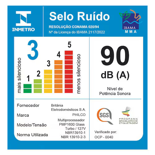 Multiprocessador de Alimentos Philco PMP1600P 9 em 1 com 2 Velocidades + Pulsar 1700W – Preto - 110V