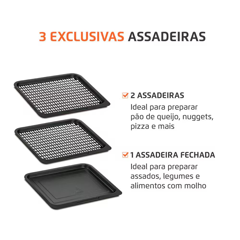 Fritadeira Elétrica Sem Óleo Air Fryer Oven 2 em 1 Mondial AFON-12L-BI 12L Digital – Preta/Inox - 110V