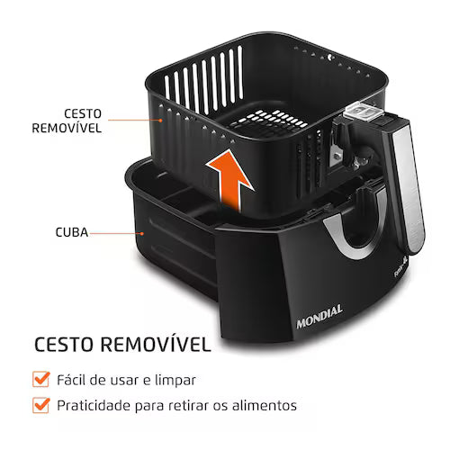 Fritadeira Elétrica Sem Óleo Air Fryer Mondial AFN40BI Family Inox 4L PretaInox - 110V