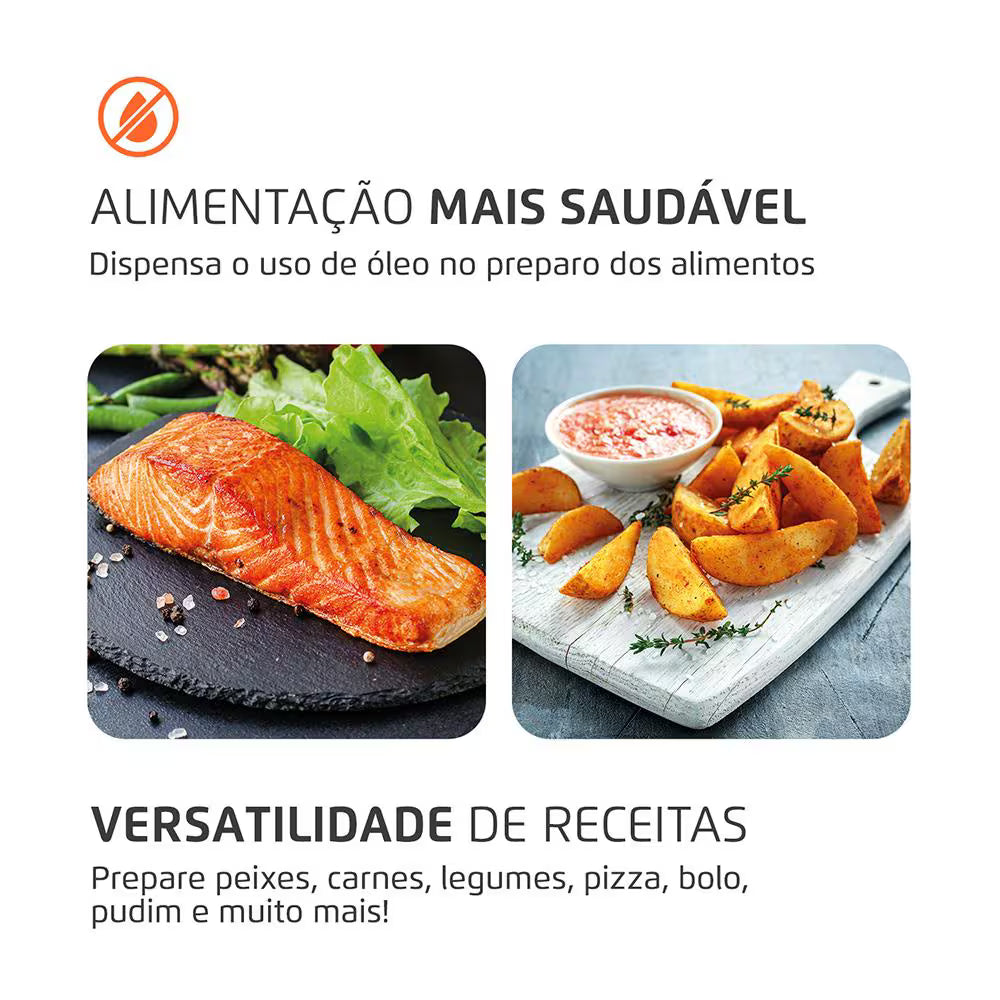 Fritadeira Elétrica Sem Óleo Air Fryer Oven 2 em 1 Mondial AFON-12L-BI 12L Digital – Preta/Inox - 110V