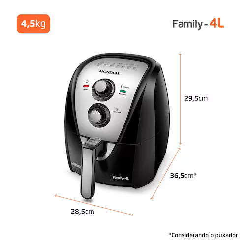 Fritadeira Elétrica Sem Óleo Air Fryer Mondial AFN40BI Family Inox 4L PretaInox - 110V