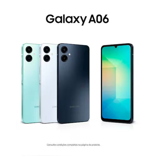 Smartphone Samsung Galaxy A06 Branco 4G 128GB 4GB RAM Tela 6,7 Processador Octa-Core, Câmera Traseira de 50MP e Selfie de 8MP