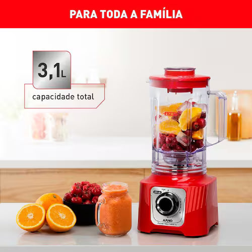 Liquidificador Power Max Arno 1400W LN63 Vermelho 127V - Liquidificador Arno Power Max 1400W