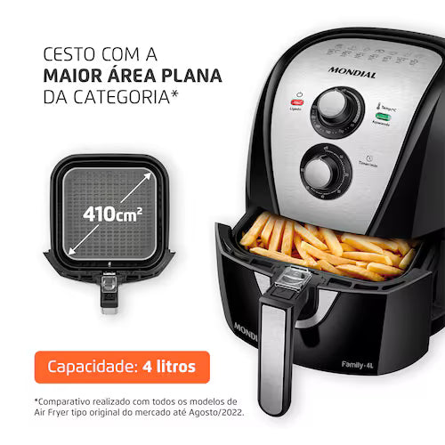 Fritadeira Elétrica Sem Óleo Air Fryer Mondial AFN40BI Family Inox 4L PretaInox - 110V
