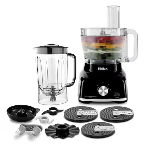 Multiprocessador de Alimentos Philco PMP1600P 9 em 1 com 2 Velocidades + Pulsar 1700W – Preto - 110V
