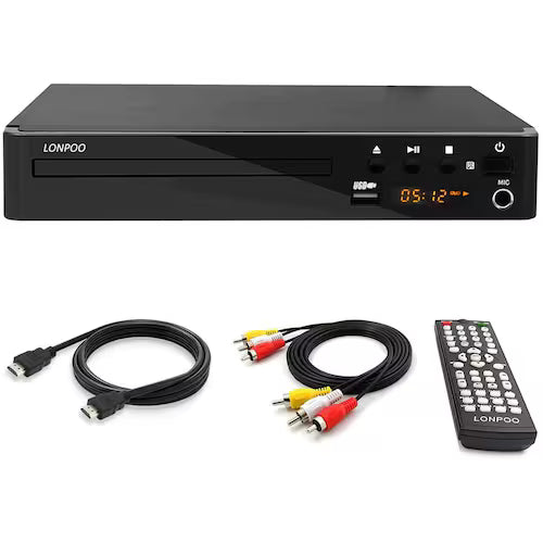 Reprodutor de DVD HD Multirregional com Saída HDMI e AV e Entrada USB 2.0 e Microfone - Design Compacto